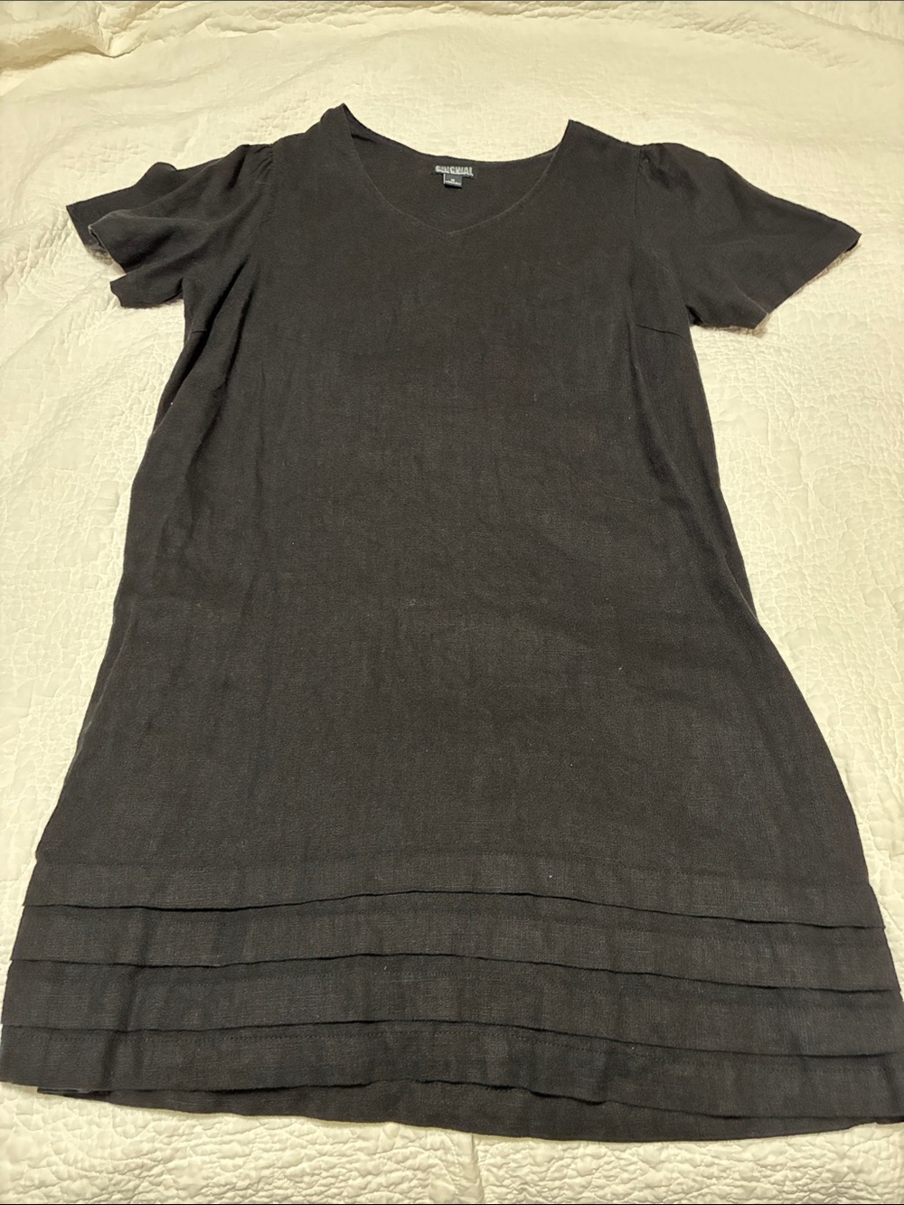 Black Linen Dress with Tiered Hem